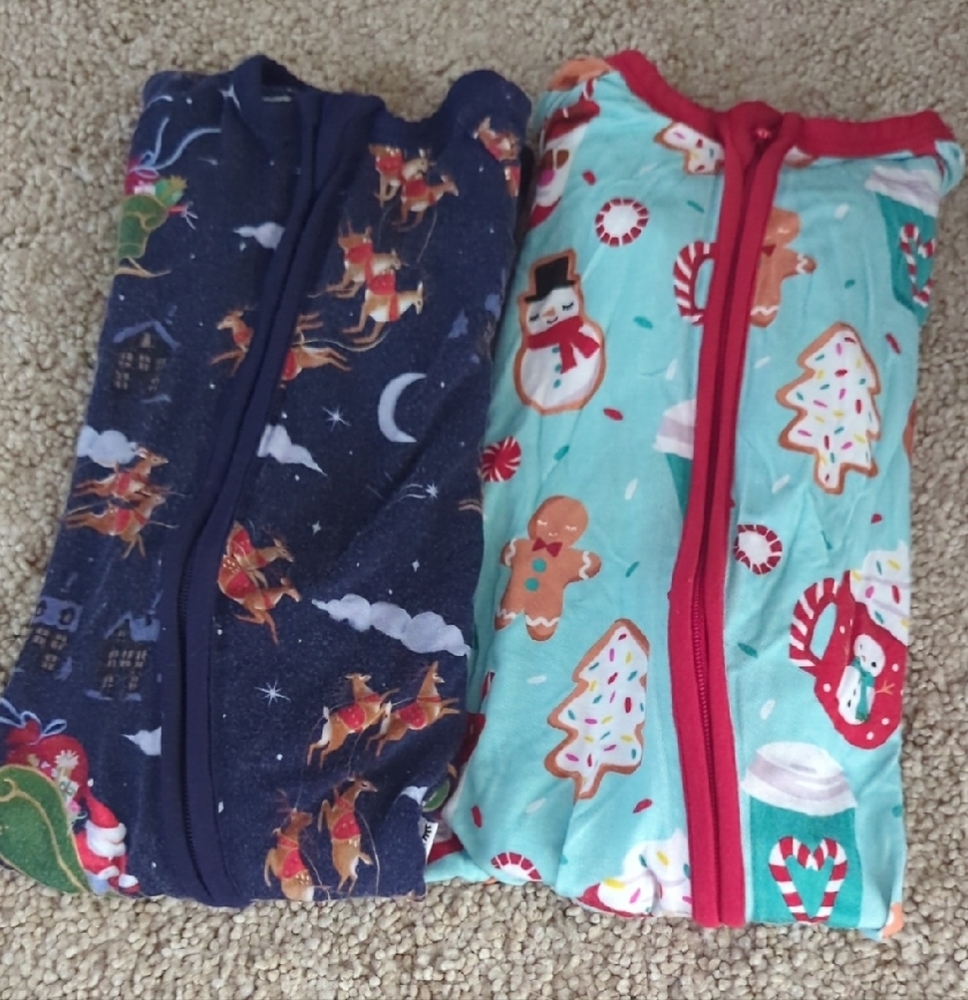 Little Sleepies Blue and Green Pajama Sets with Whimsical Prints